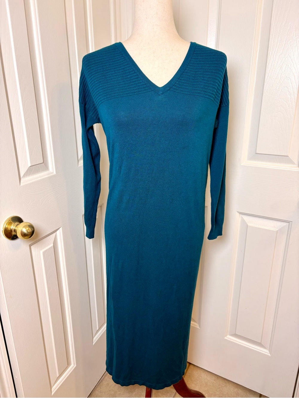 ASOS Teal Blue Knit Midi Sweater Dress Long Sleeve Cozy Minimalist Size 0